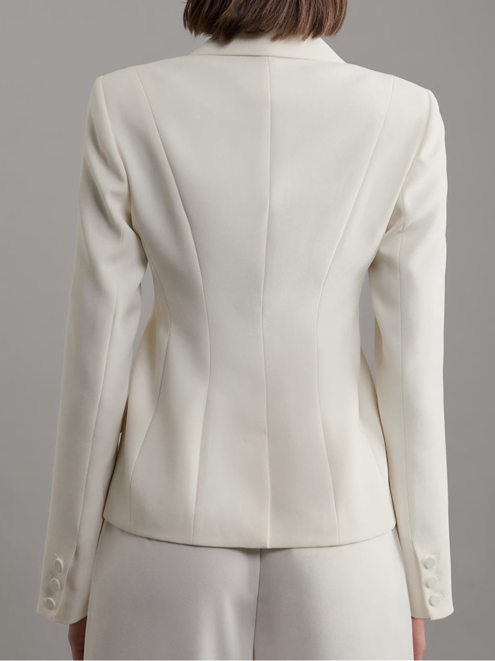 Karen Millen Tailored Crepe Blazer Ivory Structured Single Breasted Jacket Sz 12 - Picture 9 of 16